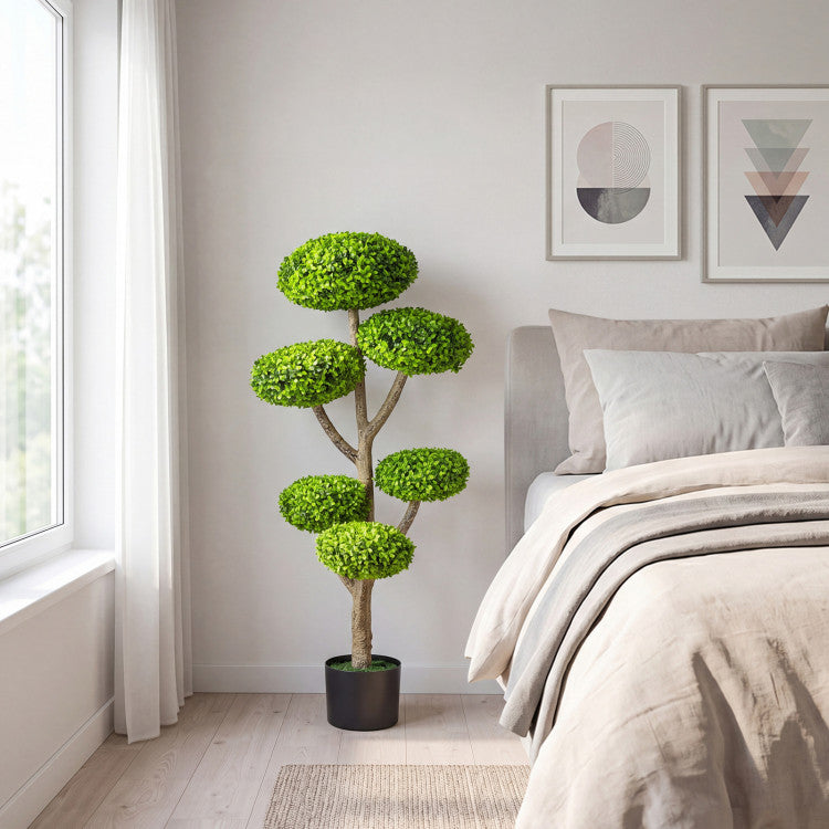 Indoor Outdoor 6 Balls Topiary Tree with Realistic Trunk and Weighted Cement-Filled Base