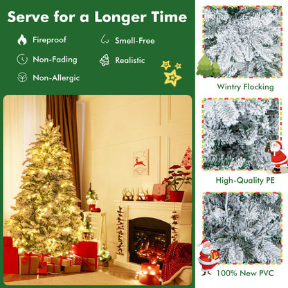 4.5/6/7 Feet Flocked Christmas Tree with Warm White LED Lights