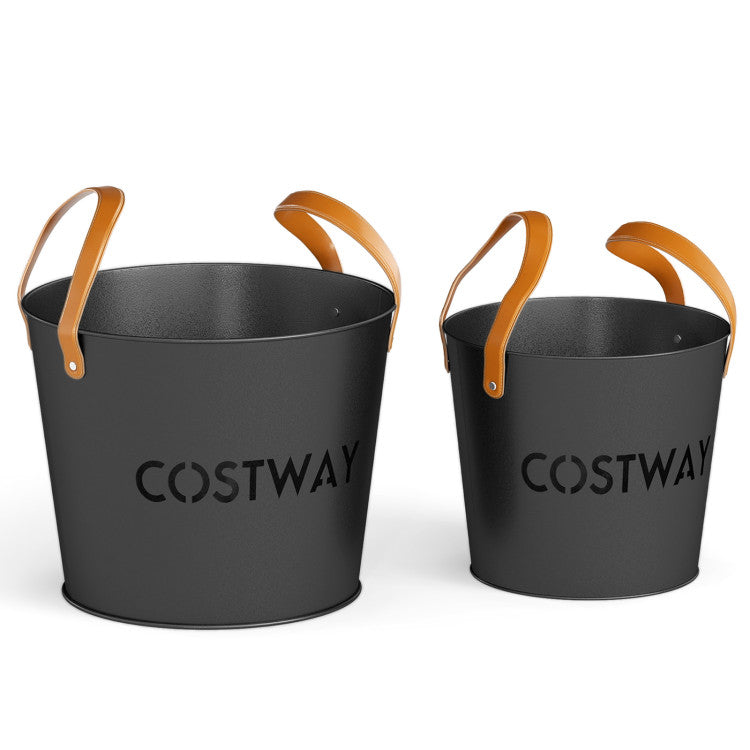 Ash Bucket Set of 2 Metal Coal Ash Can Set with 11.5 Gal and 8.5 Gal Bucket for Fireplace Fire Pits