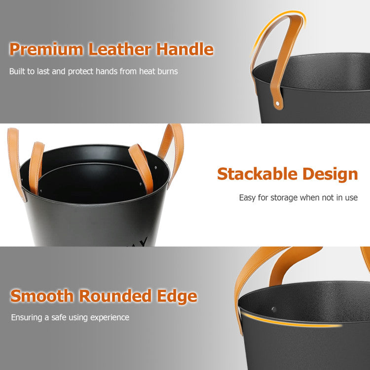 Ash Bucket Set of 2 Metal Coal Ash Can Set with 11.5 Gal and 8.5 Gal Bucket for Fireplace Fire Pits