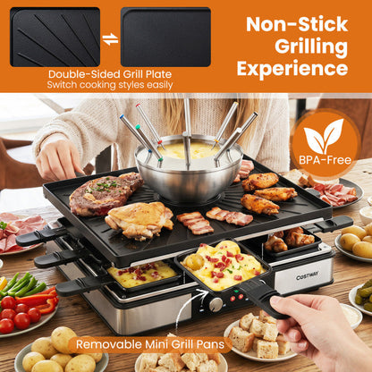 BBQ Grill with Fondue Pot Set and Adjustable Thermostats for 8 People