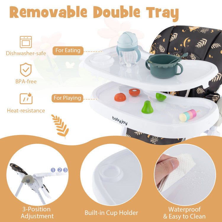 3-In-1 Convertible Baby High Chair with 7 Heights and Double Food Tray