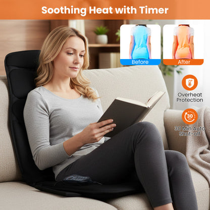 Back Massager Seat Cushion with Heat and 10 Vibration Motors for Pain Relief