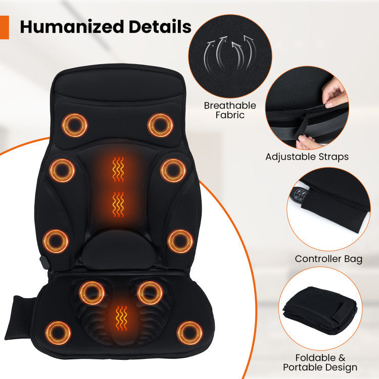 Back Massager Seat Cushion with Heat and 10 Vibration Motors for Pain Relief