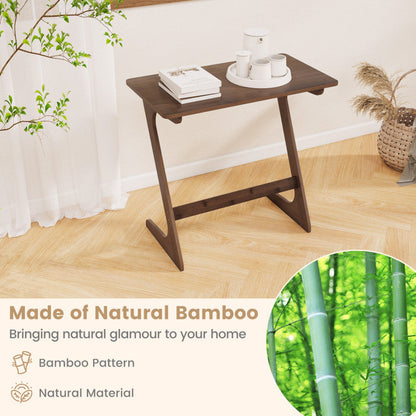Bamboo Z-Shaped Spacious Sofa Side Table with Space-Saving Tabletop