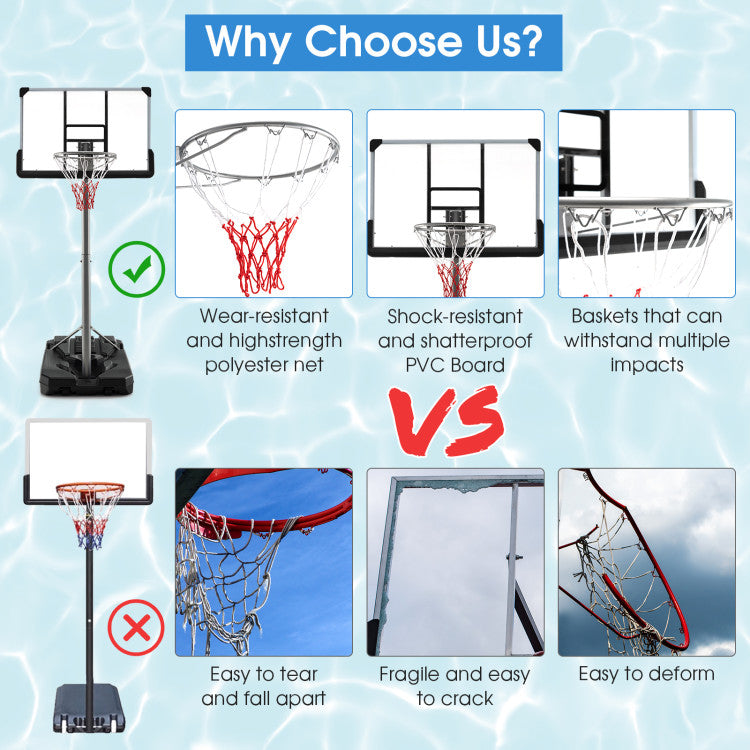 Basketball Hoop with 5.4-6.6FT Adjustable Height and 50 Inch Backboard