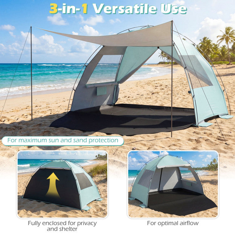 Beach Tent Sun Shelter with Canopy Easy Setup UPF50+ Sun Protection