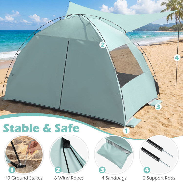 Beach Tent Sun Shelter with Canopy Easy Setup UPF50+ Sun Protection