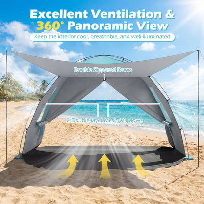 Beach Tent Sun Shelter with Canopy with Extended Floor and Vent Windows