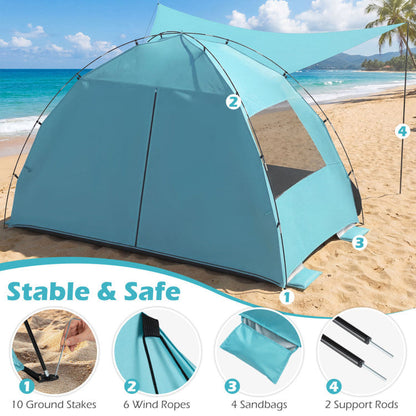 Beach Tent Sun Shelter with Canopy with Extended Floor and Vent Windows