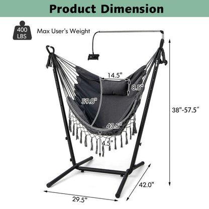 Height Adjustable Hammock Chair with Phone Holder and Side Pocket