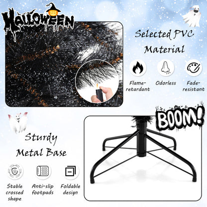 6/7/8 Feet Black Artificial Halloween Christmas Tree with PVC Branch Tips and 210/320/450 Cool White LED Lights