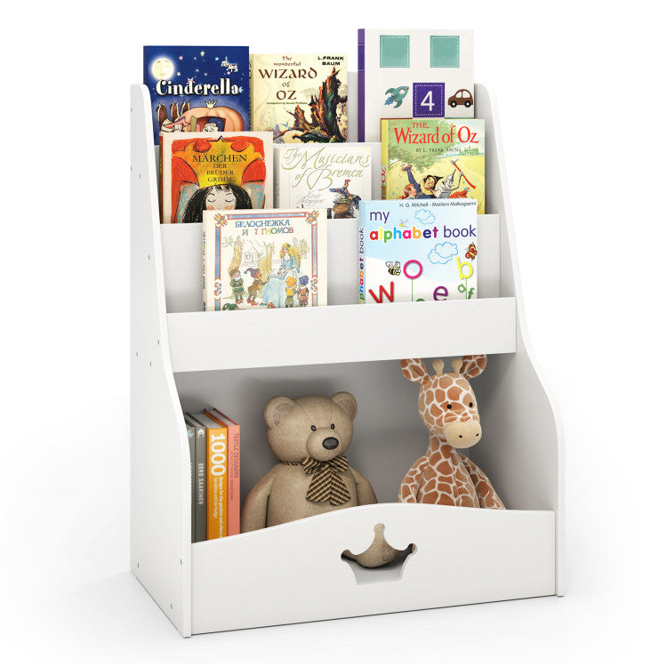 4-Tier Kids Bookshelf with Shelves and Compartment for Toddlers