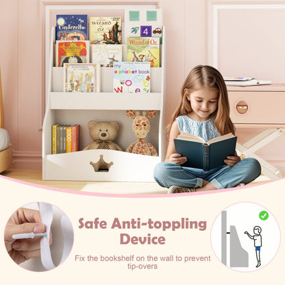 4-Tier Kids Bookshelf with Shelves and Compartment for Toddlers