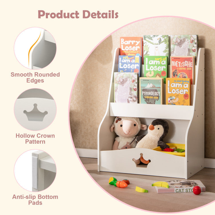 4-Tier Kids Bookshelf with Shelves and Compartment for Toddlers