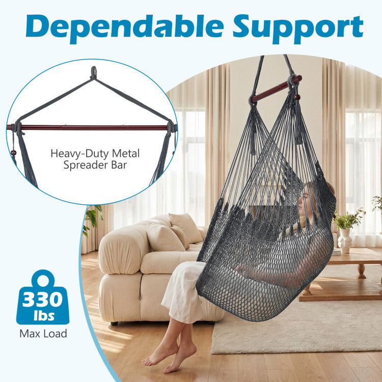Caribbean Hammock Chair with Metal Spreader Bar Woven Rope Swing