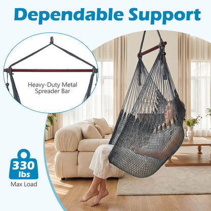 Caribbean Hammock Chair with Metal Spreader Bar Woven Rope Swing