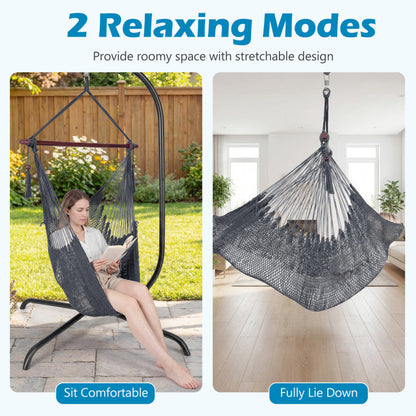 Caribbean Hammock Chair with Metal Spreader Bar Woven Rope Swing