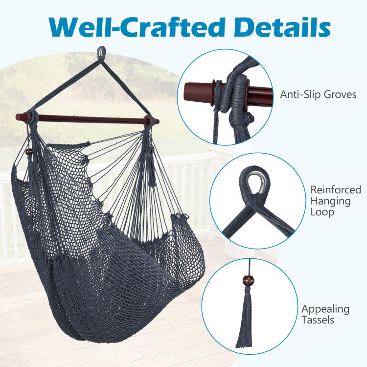 Caribbean Hammock Chair with Metal Spreader Bar Woven Rope Swing