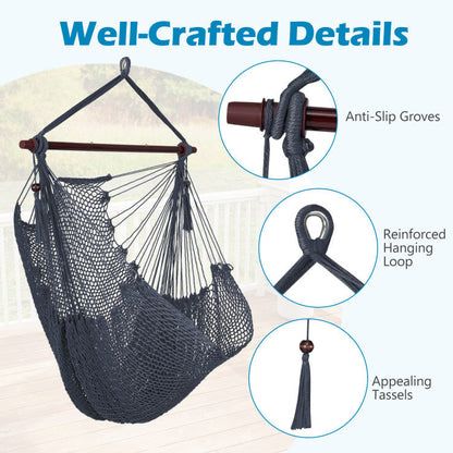 Caribbean Hammock Chair with Metal Spreader Bar Woven Rope Swing