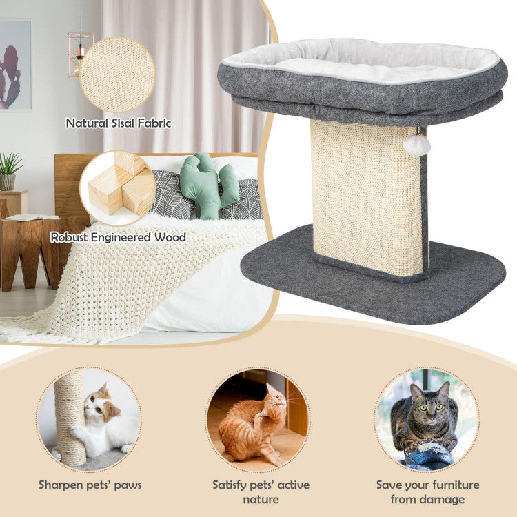 Modern Cat Tree Tower with Large Plush Perch and Sisal Scratching Plate