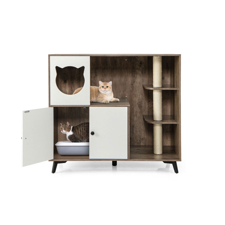 Cat Litter Box Enclosure with 3 Sisal Scratching Posts for Indoor Cats