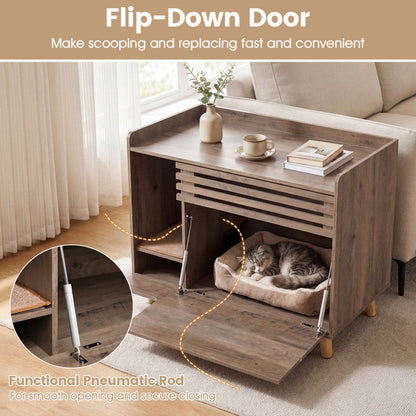Cat Litter Box Enclosure with Flip-down Opening Door and Scratching Mat