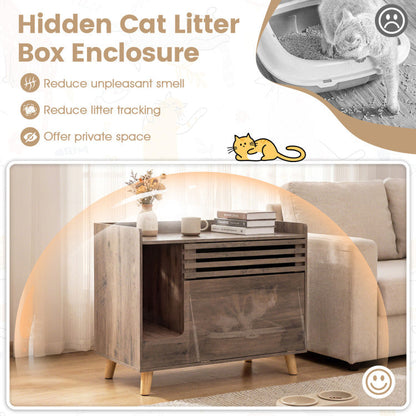 Cat Litter Box Enclosure with Flip-down Opening Door and Scratching Mat