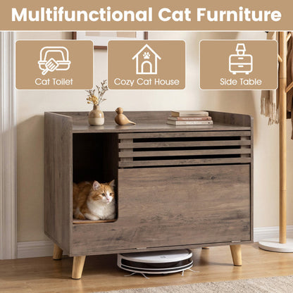 Cat Litter Box Enclosure with Flip-down Opening Door and Scratching Mat