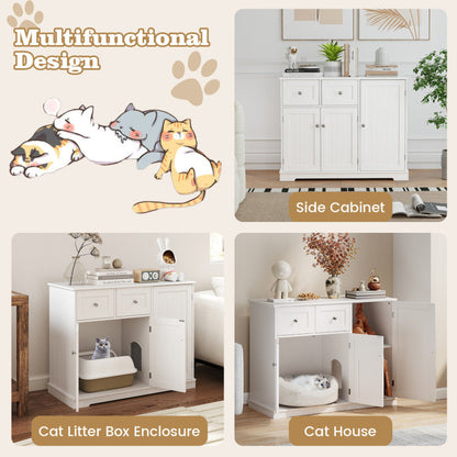 Cat Litter Box Enclosure with 2 Drawers and 3 Doors for Kittens and Adult Cats