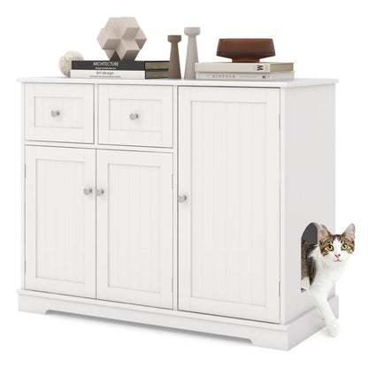 Cat Litter Box Enclosure with 2 Drawers and 3 Doors for Kittens and Adult Cats