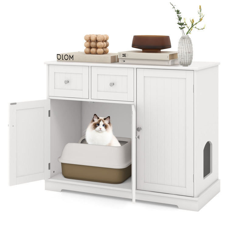 Cat Litter Box Enclosure with 2 Drawers and 3 Doors for Kittens and Adult Cats