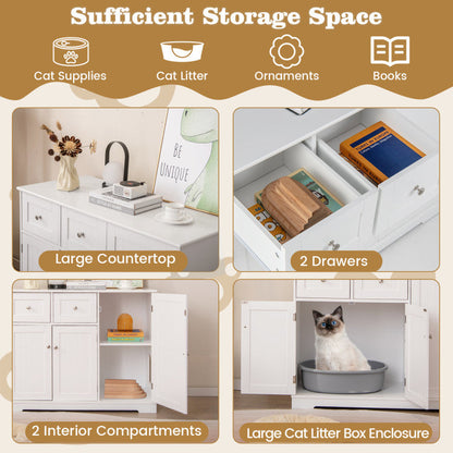 Cat Litter Box Enclosure with 2 Drawers and 3 Doors for Kittens and Adult Cats
