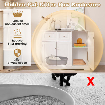 Cat Litter Box Enclosure with 2 Drawers and 3 Doors for Kittens and Adult Cats