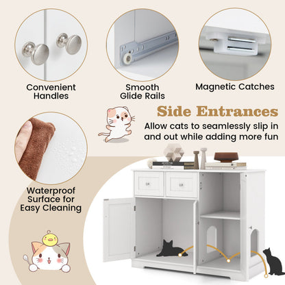 Cat Litter Box Enclosure with 2 Drawers and 3 Doors for Kittens and Adult Cats