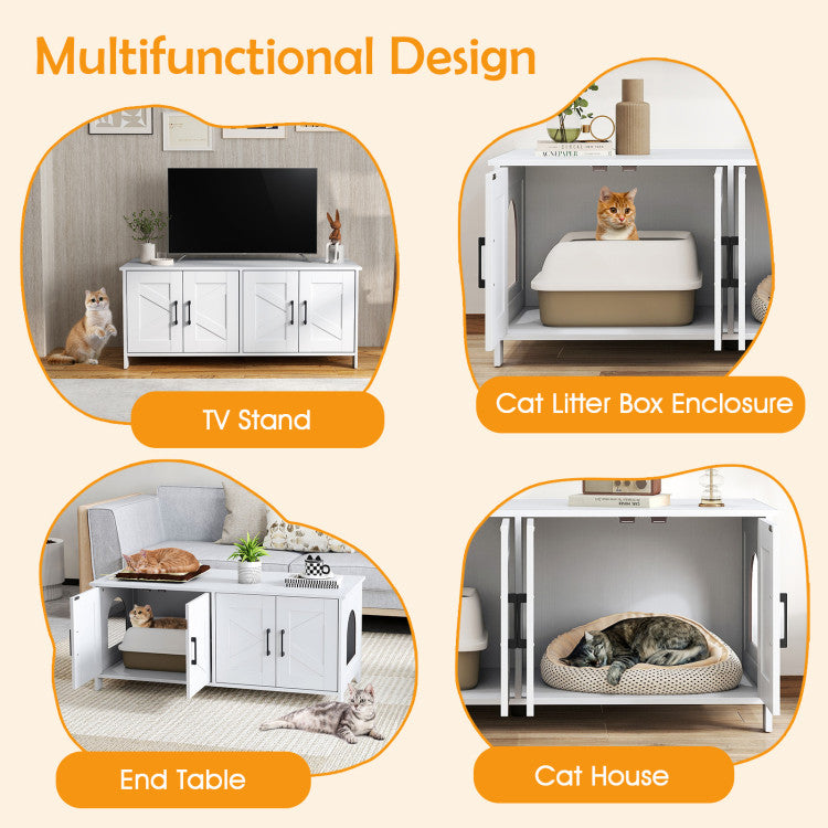 Cat Litter Box Enclosure for 2 Cats Modern Kitty Litter Box Furniture Hidden