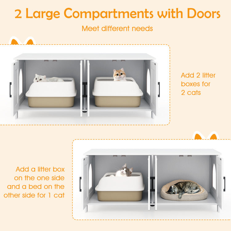 Cat Litter Box Enclosure for 2 Cats Modern Kitty Litter Box Furniture Hidden