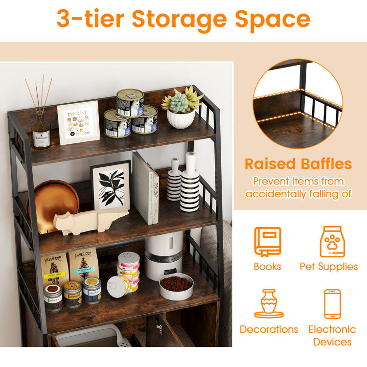 Cat Litter Box Enclosure with Storage Shelves and Scratching Pad