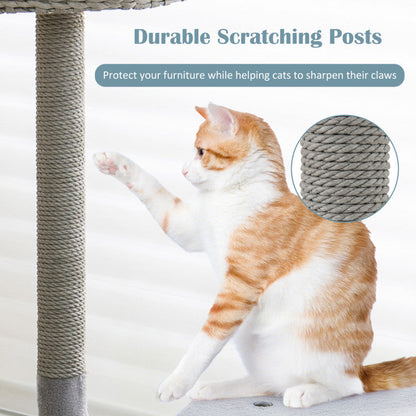 42 Inch Cat Tower with Curved Metal Supporting Frame for Large and Small Cats