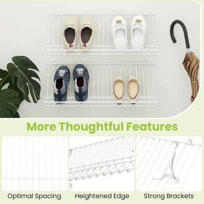 Closet Shelves Wall Mounted Set of 2 Metal Wire Shoe Racks