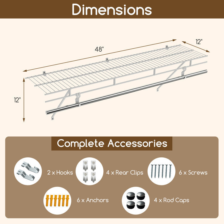 Closet Shelves Wall Mounted with Ventilated Metal Wire Shelving Kit
