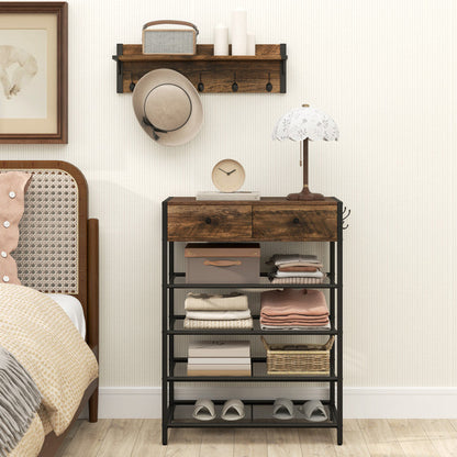 Coat Rack Shoe Stand Set 5-Tier Shoe Rack with Wall-Mounted Coat Hanger