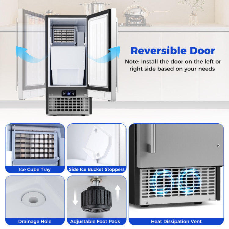 Compact Commercial Ice Maker with 25 lbs Storage Capacity for Home Bar Cafe