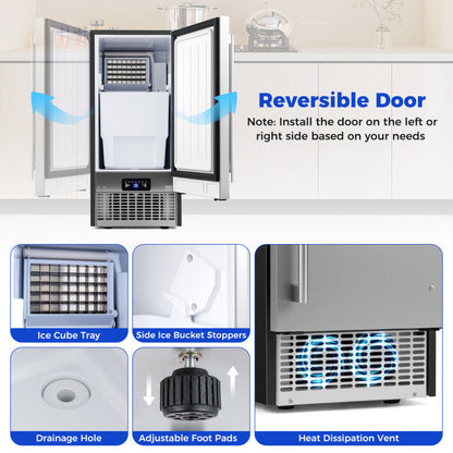 Compact Commercial Ice Maker with 25 lbs Storage Capacity for Home Bar Cafe