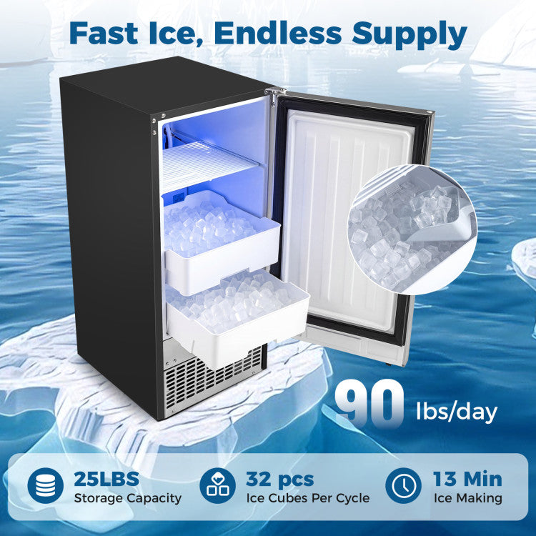 Commercial Under Counter Ice Maker 90 lbs/Day with Built-in Freestanding Ice Making Machine