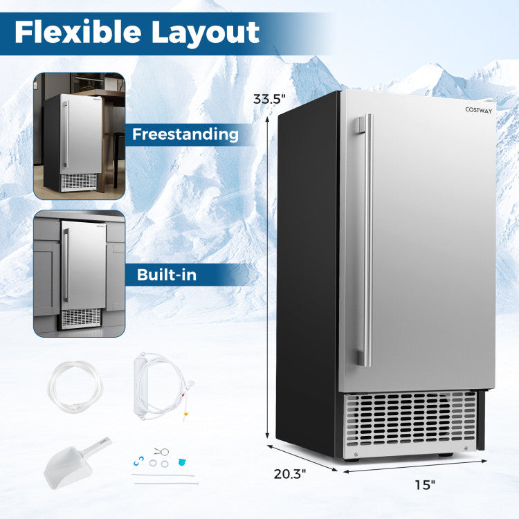 Commercial Under Counter Ice Maker 90 lbs/Day with Built-in Freestanding Ice Making Machine