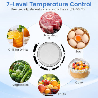 Compact Mini Fridge with 7-Level Adjustable Thermostat