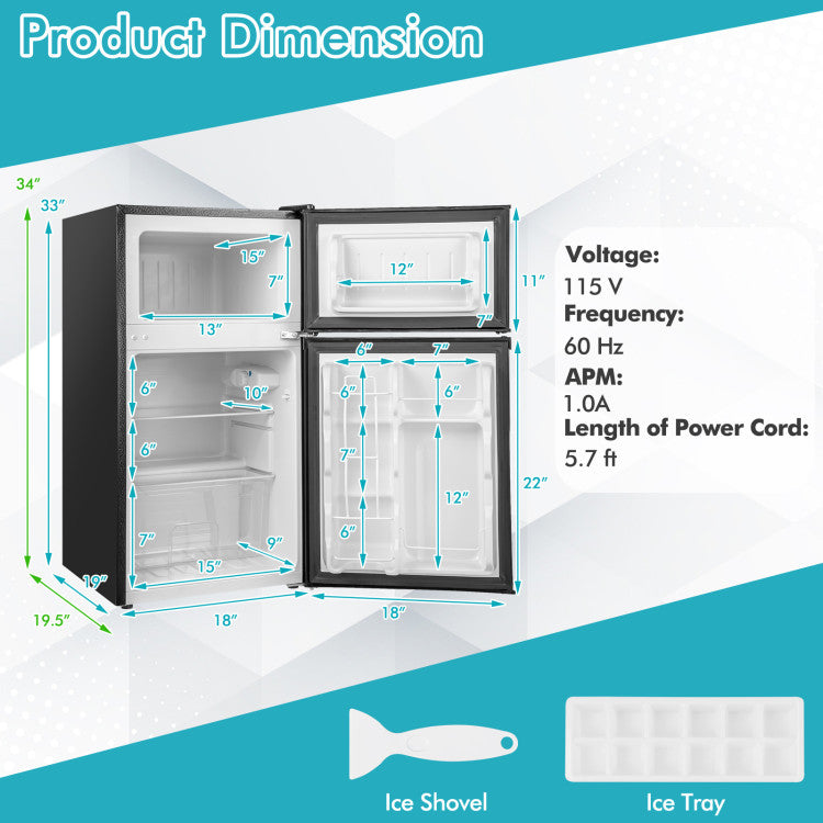 3.2 Cu. Ft Compact Mini Fridge with Adjustable Thermostat