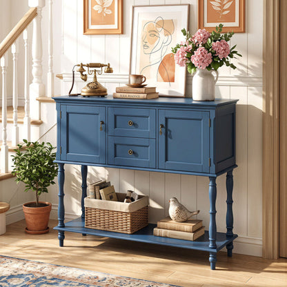 Console Table with 2 Drawers and 2 Door Cabinets and Bottom Storage Shelf