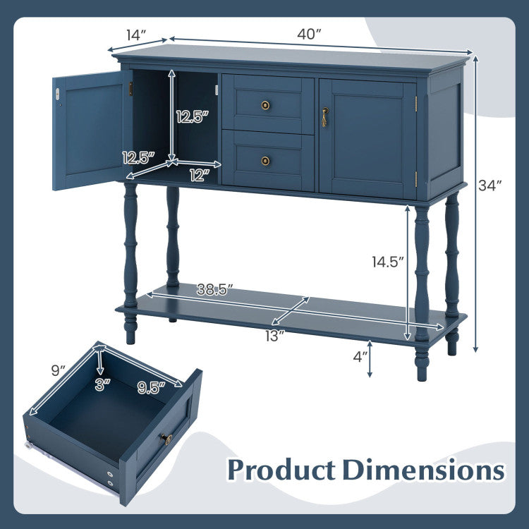 Console Table with 2 Drawers and 2 Door Cabinets and Bottom Storage Shelf